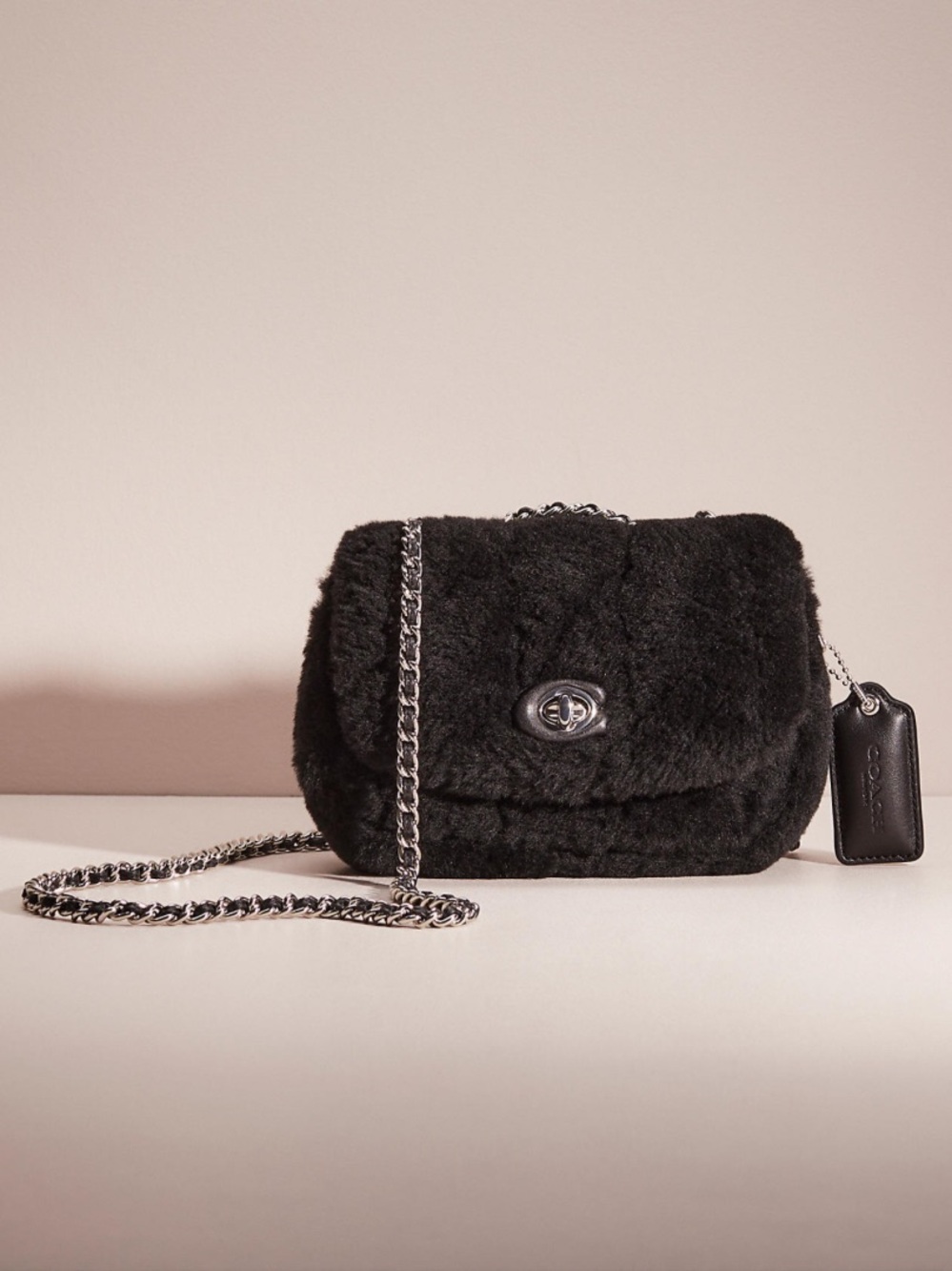 Coach Pillow Madison 18 Quilted Shearling Shoulder Bag in Black